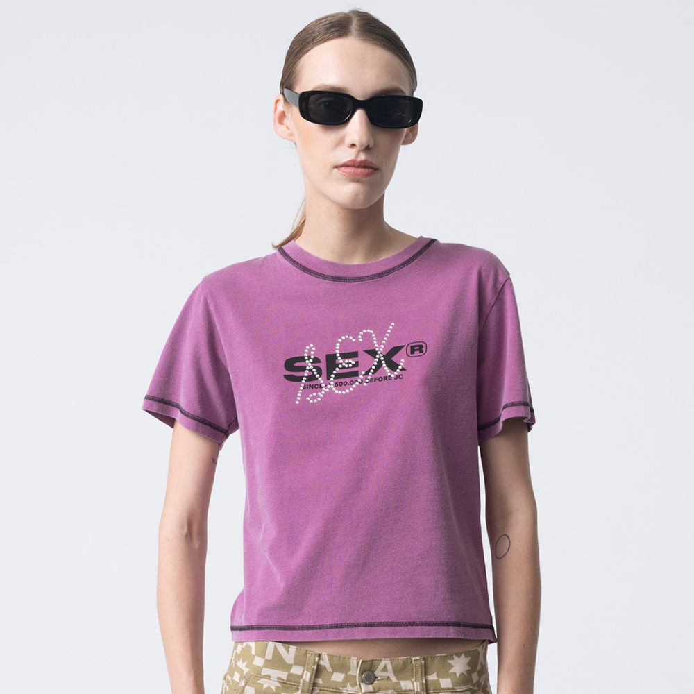 CARNE BOLLENTE - CROP T-SHIRT TWO BETTER THAN ONE WASHED PURPLE