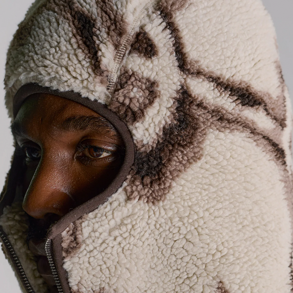 DAILY PAPER - BURNED SHIELD SHERPA HOODIE OFF WHITE