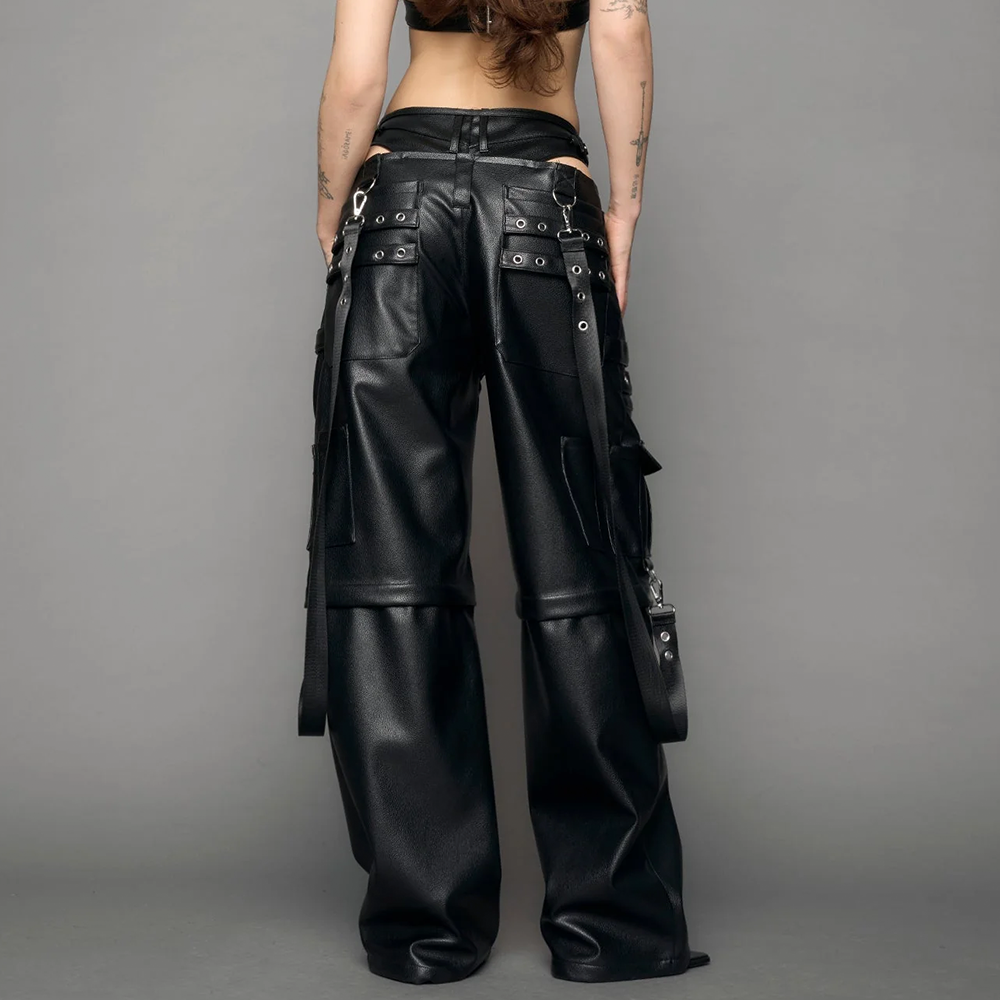 NAMILIA - CARGO LEATHER TROUSERS BLACK