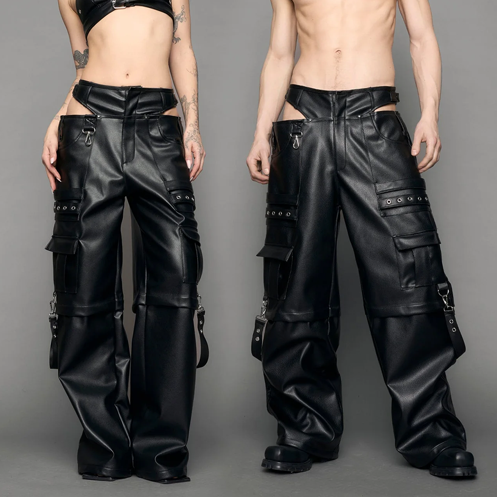 NAMILIA - CARGO LEATHER TROUSERS BLACK