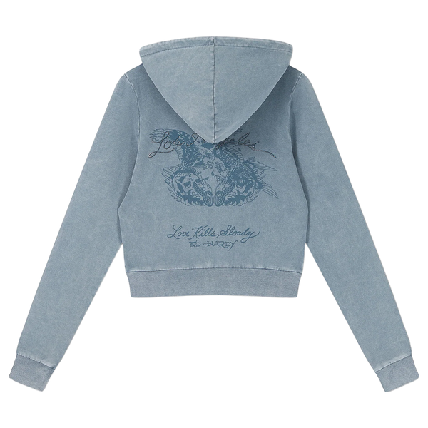 ED HARDY - STAY TRUE FITTED CROPPED WASHED ZIP THRU HOODIE