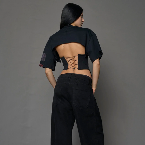 E se - ROCKSTAR CORSET JERSEY BLACK