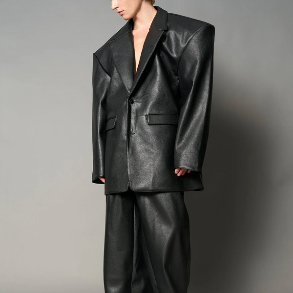 NAMILIA - LEATHER OVERSIZE BLAZER BLACK
