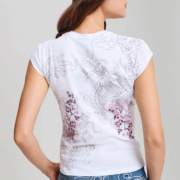 ED HARDY - TATTOO CITY CAP SLEEVE FITTED TOP WHITE